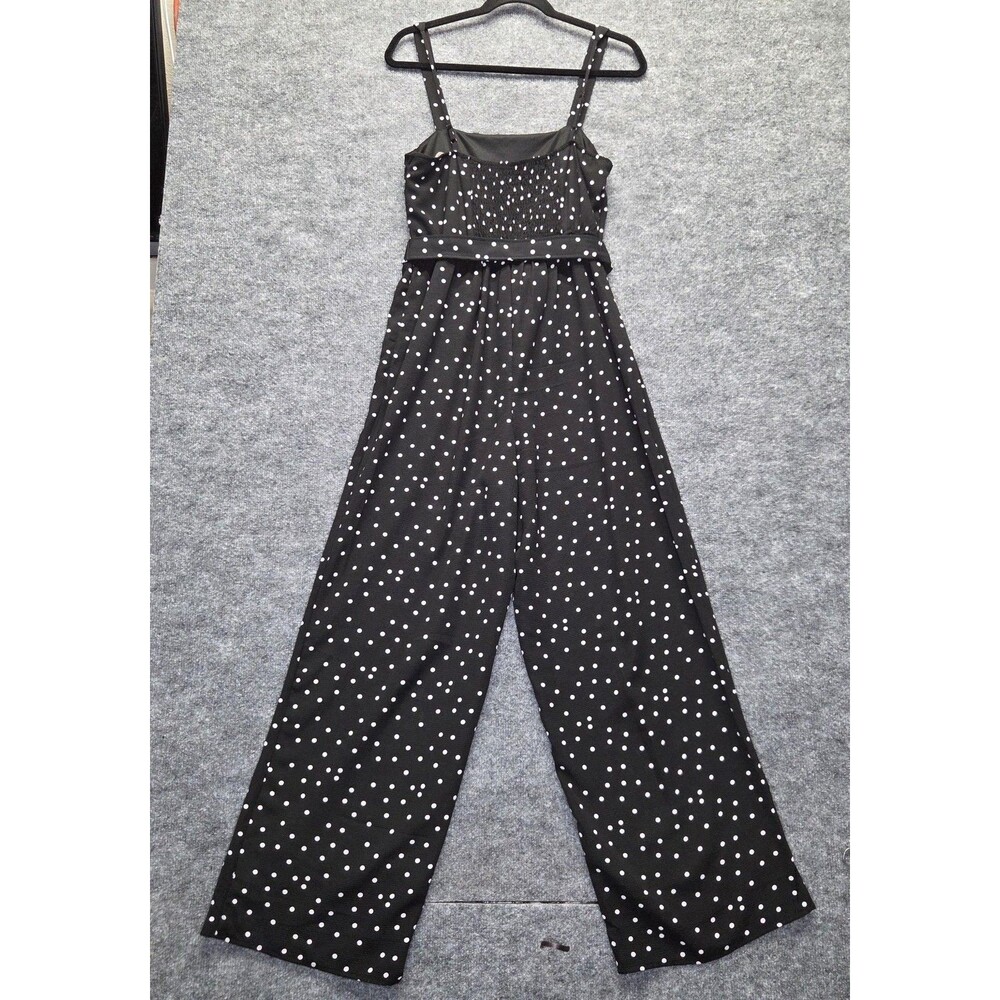 Row A Jumpsuit Womens XL Black White Polka Dot Wide Leg Belted Sleeveless Crepe - Picture 2 of 7